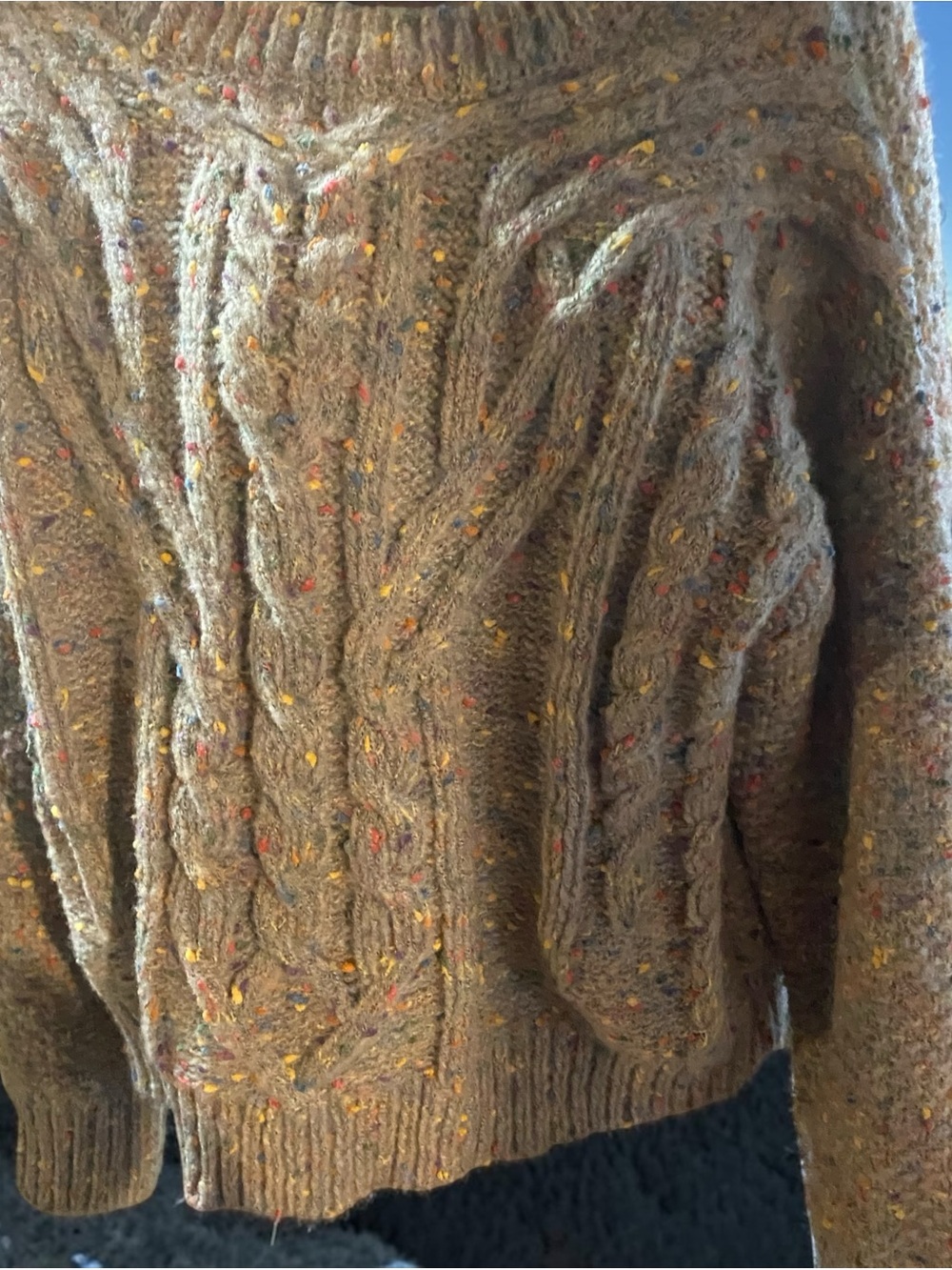 Lumiere Brown Tweed Cable Knit Turtleneck Sweater